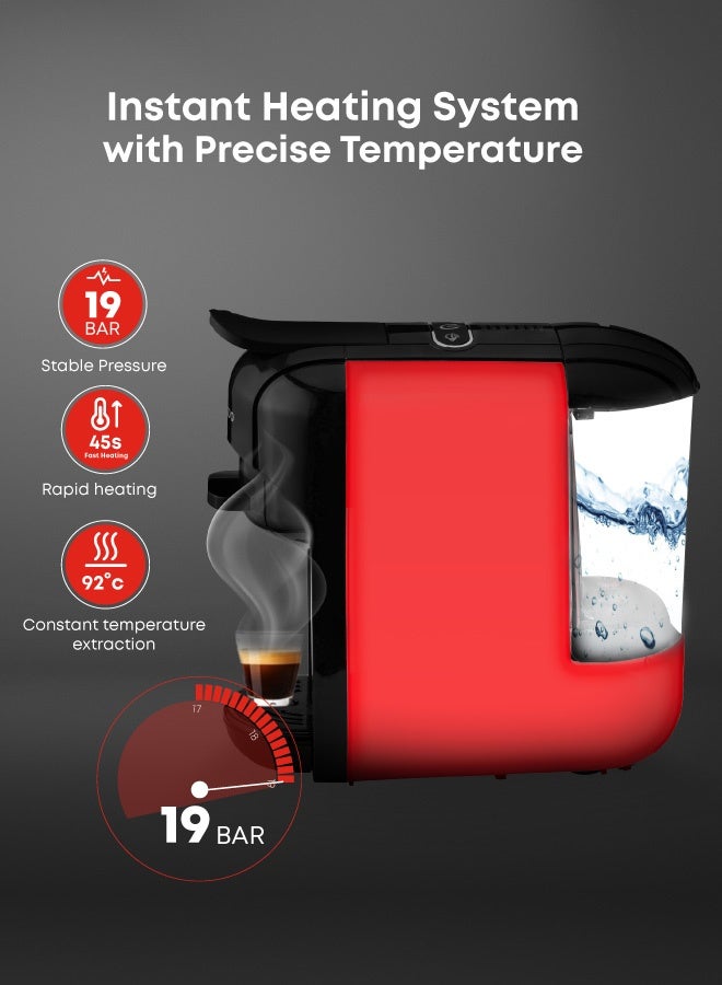 تورنيدو ماكينة إسبريسو أوتوماتيكية متعددة الاستخدامات 4×1 من تورنيدو – مزودة بخزان مياه قابل للفك سعة 600 مل، 7 مستويات ماء اختيارية، ونظام إيقاف تلقائي، بضغط 19 بار – TAC-516K-R - Image 4